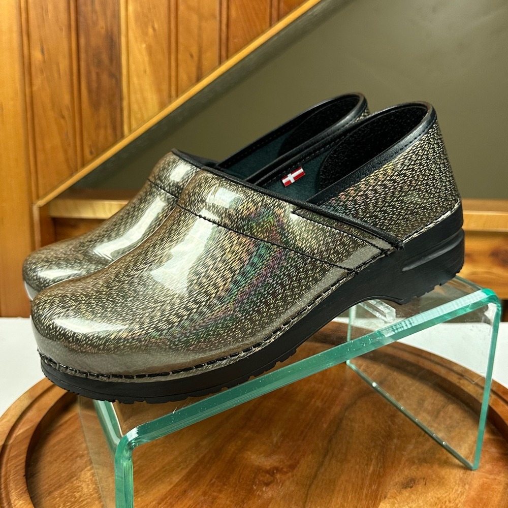 Sanita Original Danish Clogs Iridescent Metallic Pattern Leather Shoes Size 41